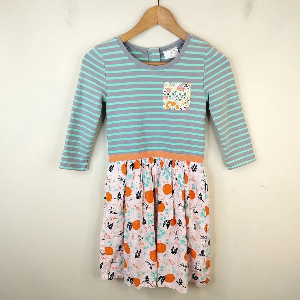 Matilda Jane Joanna Gaines Dress 12 Girls Fresh Squeezed Oranges Striped Floral
